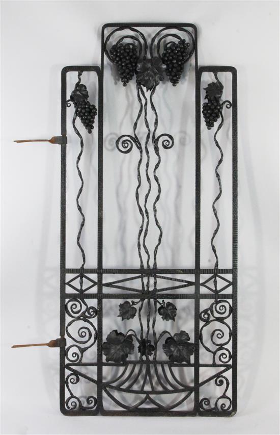 A French wrought iron openwork gate, in the manner of Edgar Brandt, W.2ft 4in. H.5ft 3in.